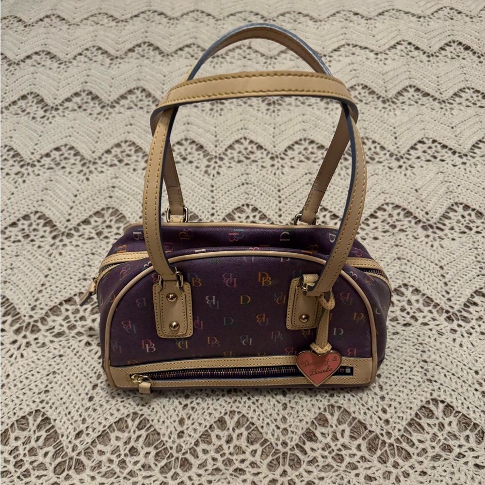 Vintage Dooney & Bourke Purple Tan Rainbow Logo Mini Gym Shoulder Bag Set Y2K - Picture 2 of 15